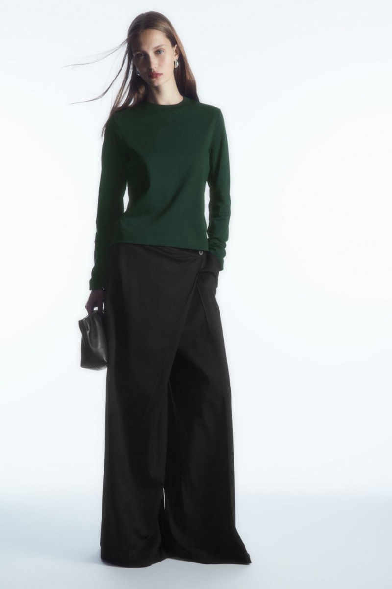COS Regular-fit Heavyweight Long-sleeved Póló Női Sötétzöld | YXK-943218