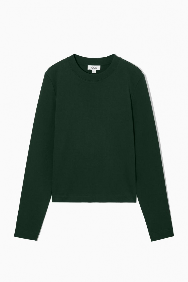 COS Regular-fit Heavyweight Long-sleeved Póló Női Sötétzöld | YXK-943218