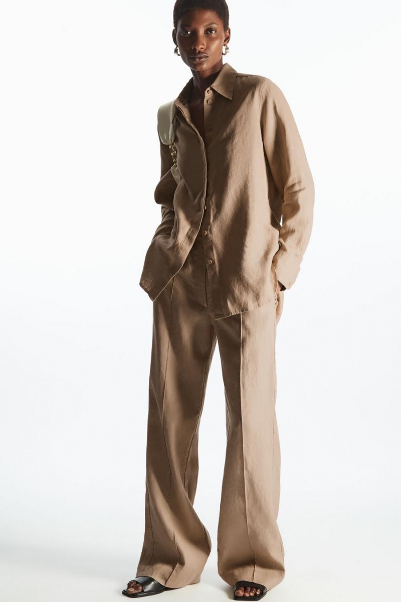 COS Regular-fit Linen Ing Női Bézs | BVC-865907
