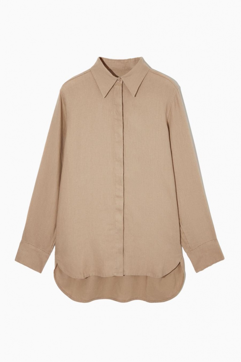 COS Regular-fit Linen Ing Női Bézs | BVC-865907