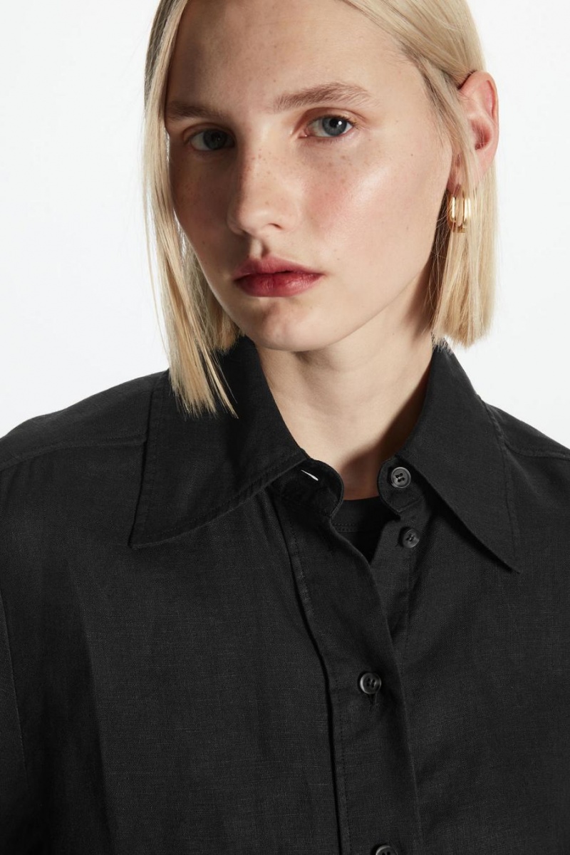 COS Regular-fit Linen Ing Női Fekete | IZY-482603
