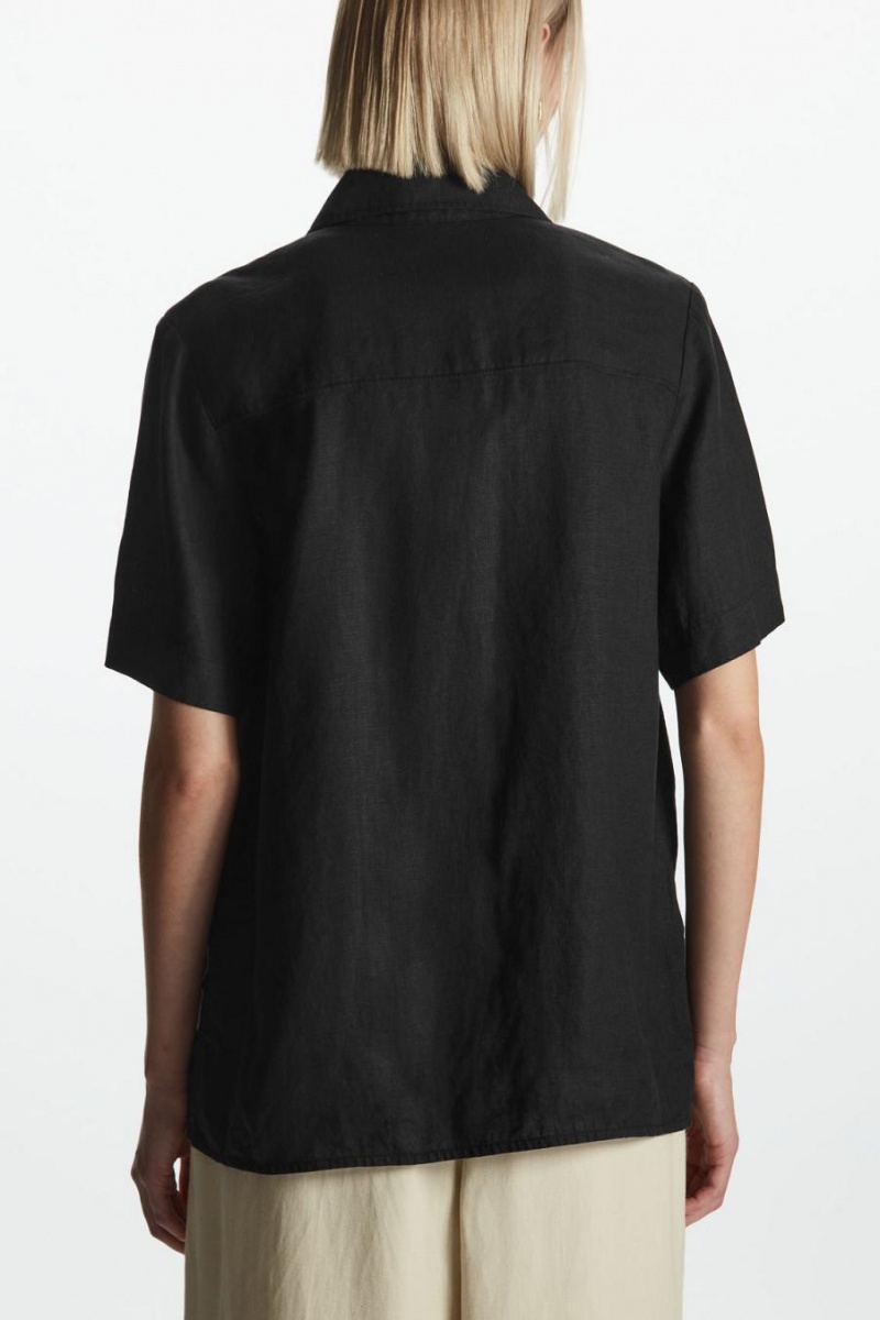 COS Regular-fit Linen Ing Női Fekete | IZY-482603