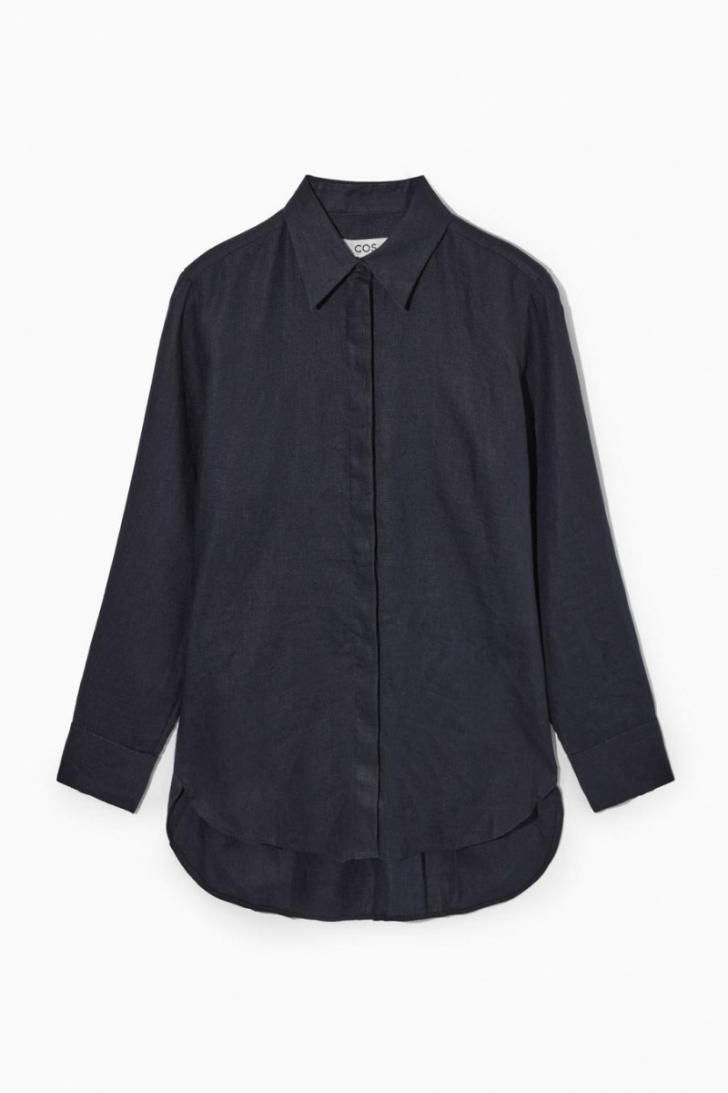 COS Regular-fit Linen Ing Női Sötétkék | JPU-416980