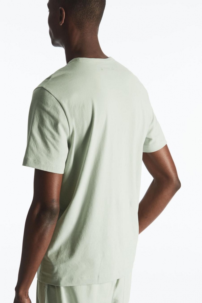 COS Regular-fit Mid-weight Brushed Póló Férfi Világos Zöld | FLX-582014