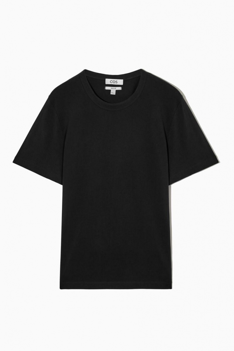 COS Regular-fit Mid-weight Brushed Póló Férfi Fekete | YGA-164908