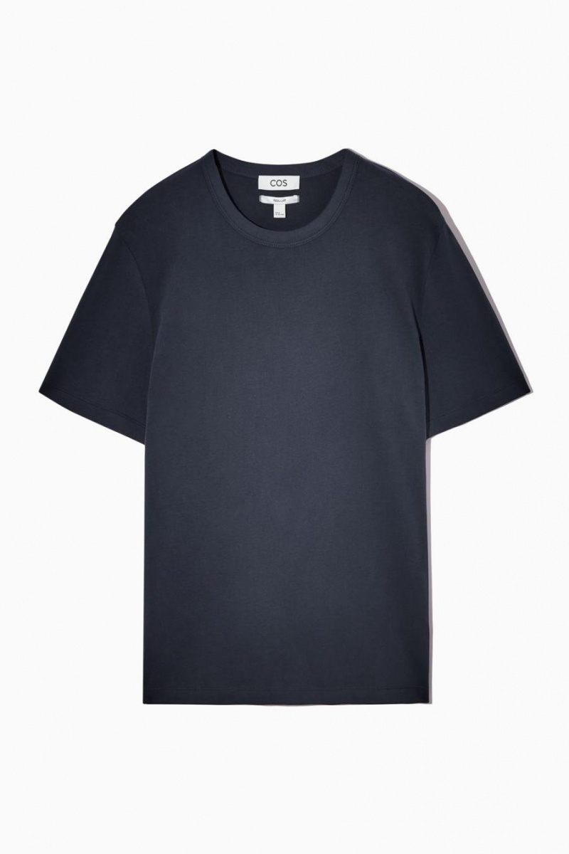 COS Regular-fit Mid-weight Brushed Póló Férfi Sötétkék | KTX-526437