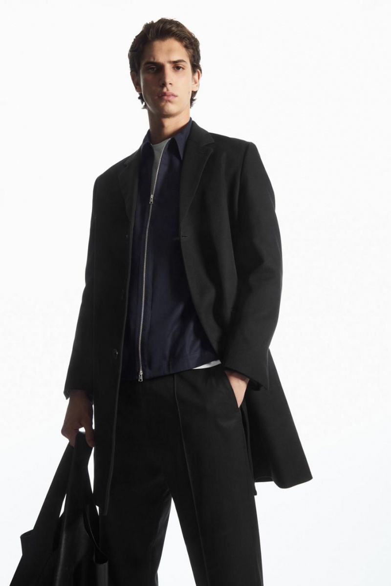COS Regular-fit Twill Kabát Férfi Fekete | JXE-675813