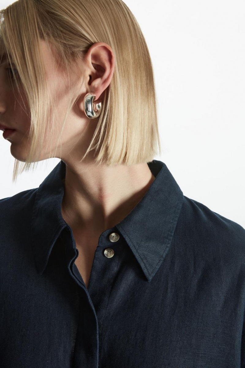 COS Relaxed Linen Shirt Ruha Női Sötétkék | BKG-718635