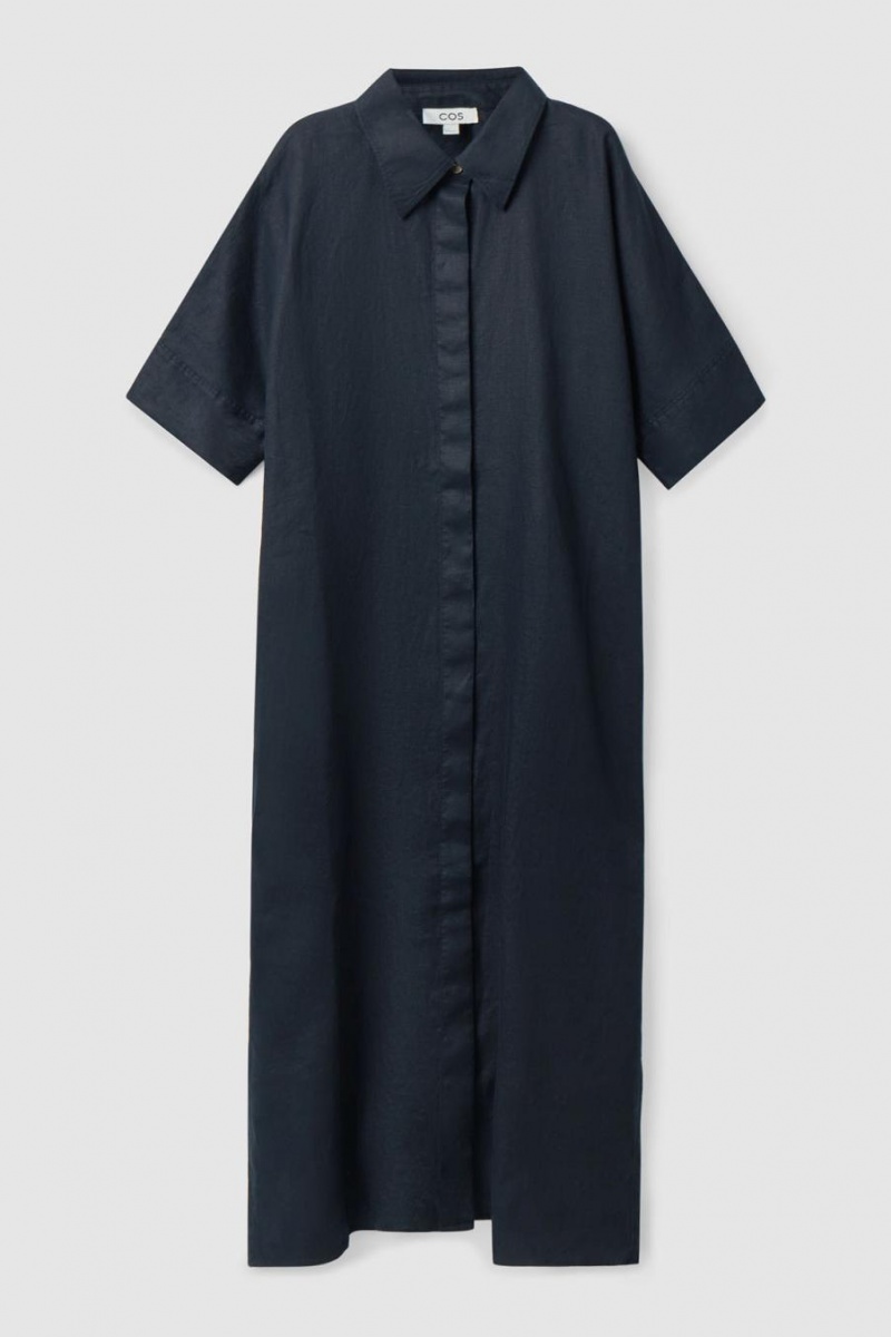 COS Relaxed Linen Shirt Ruha Női Sötétkék | BKG-718635