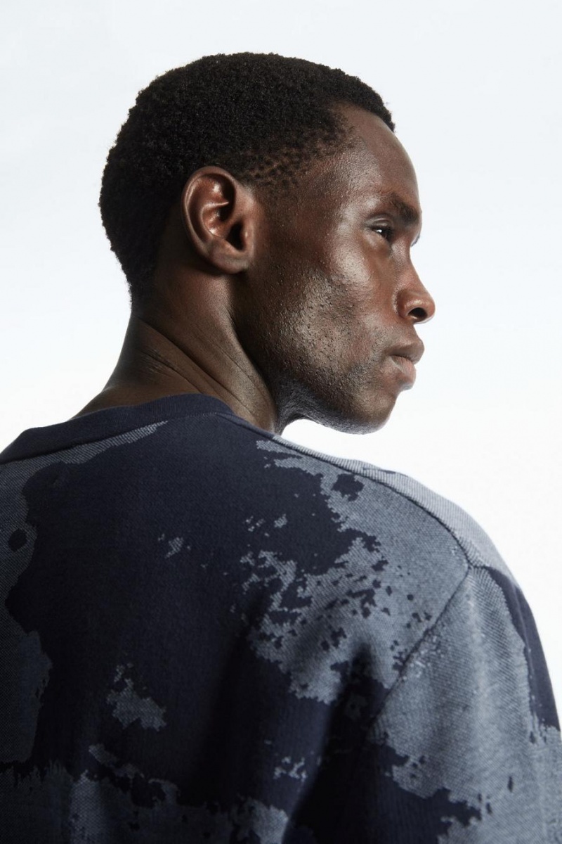 COS Relaxed-fit Jacquard Póló Férfi Sötétkék Szürke | WEQ-907142