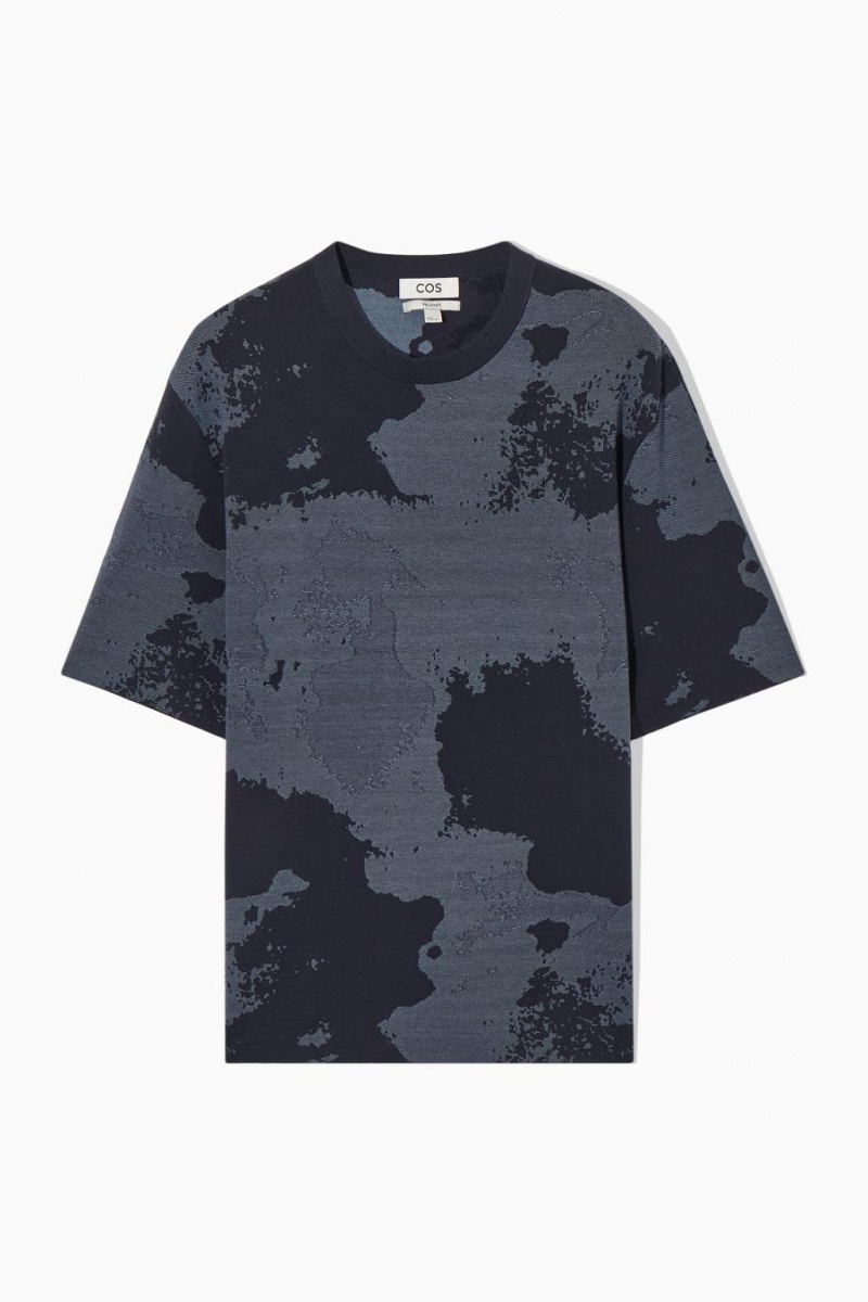 COS Relaxed-fit Jacquard Póló Férfi Sötétkék Szürke | WEQ-907142