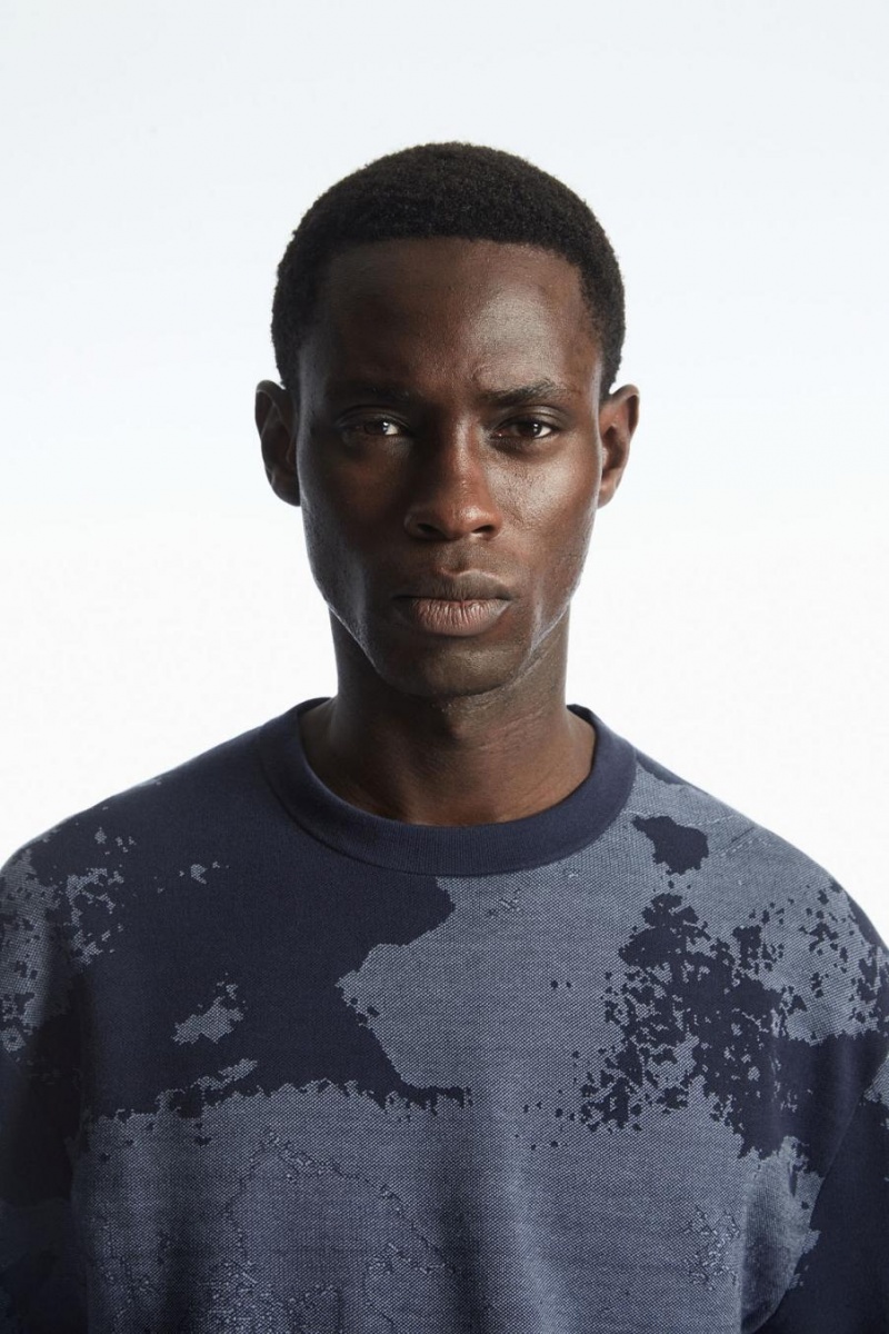 COS Relaxed-fit Jacquard Póló Férfi Sötétkék Szürke | WEQ-907142