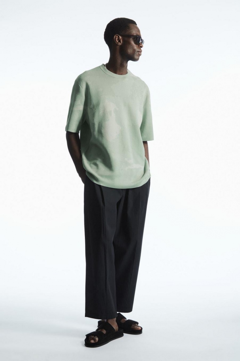 COS Relaxed-fit Jacquard Póló Férfi Világos Zöld | LUN-076359
