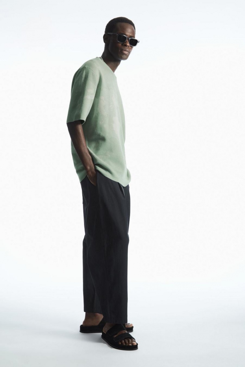 COS Relaxed-fit Jacquard Póló Férfi Világos Zöld | LUN-076359