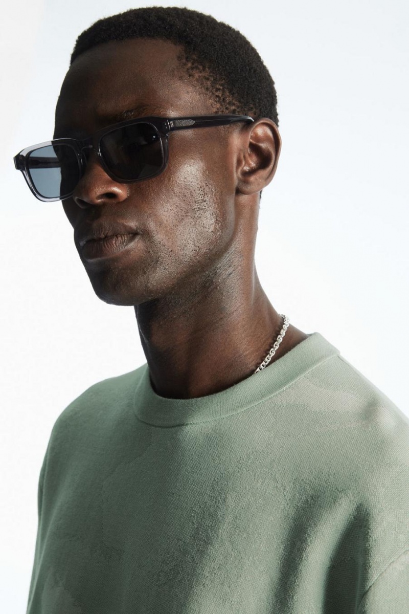 COS Relaxed-fit Jacquard Póló Férfi Világos Zöld | LUN-076359