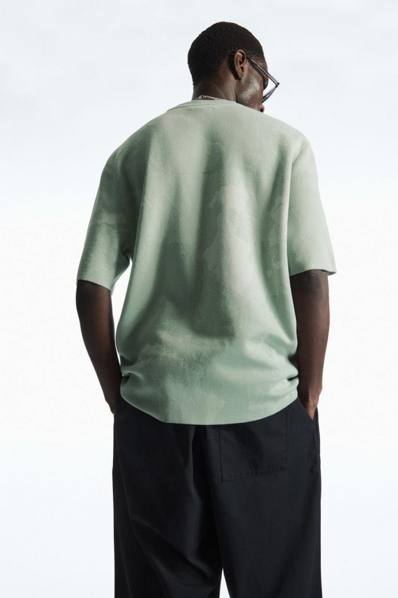 COS Relaxed-fit Jacquard Póló Férfi Világos Zöld | LUN-076359
