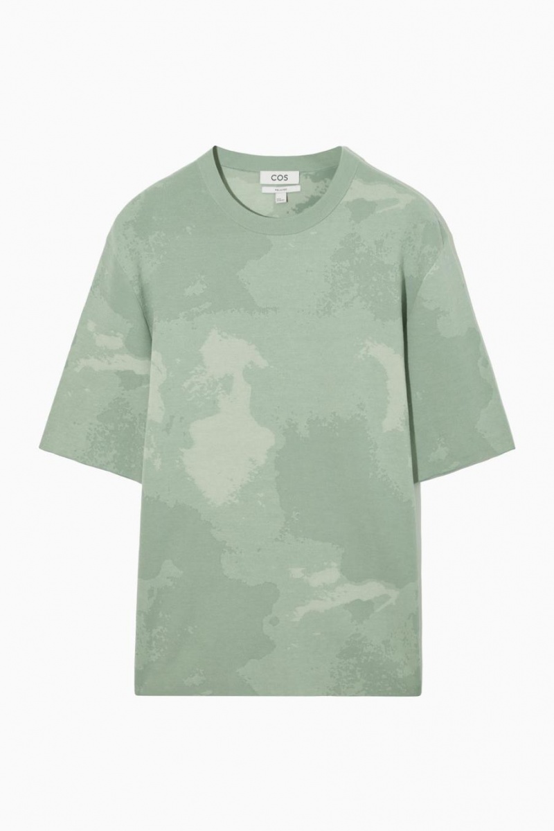 COS Relaxed-fit Jacquard Póló Férfi Világos Zöld | LUN-076359
