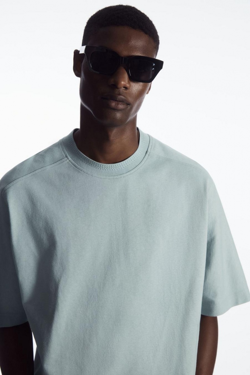 COS Relaxed-fit Panelled Póló Férfi Türkiz | WKY-371654