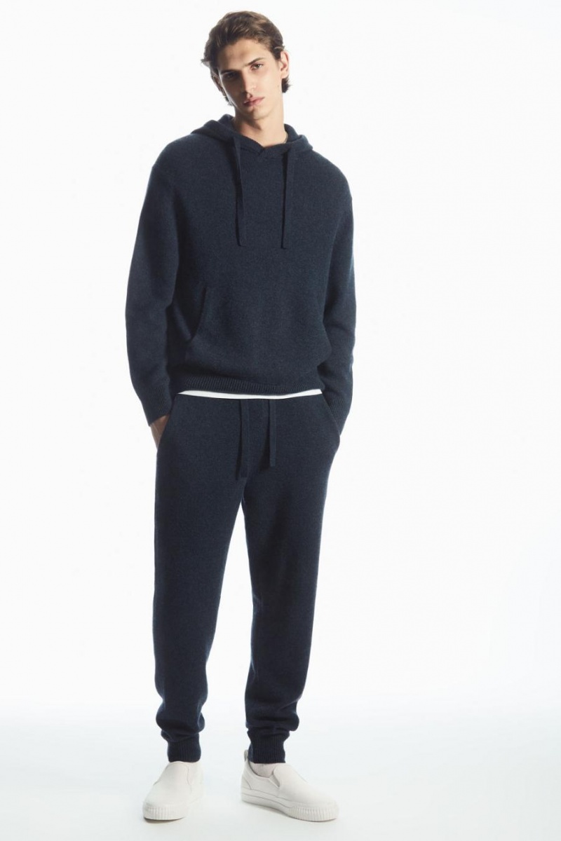 COS Relaxed-fit Pure Cashmere Kapucnis Pulóver Férfi Sötétkék | PAM-937285