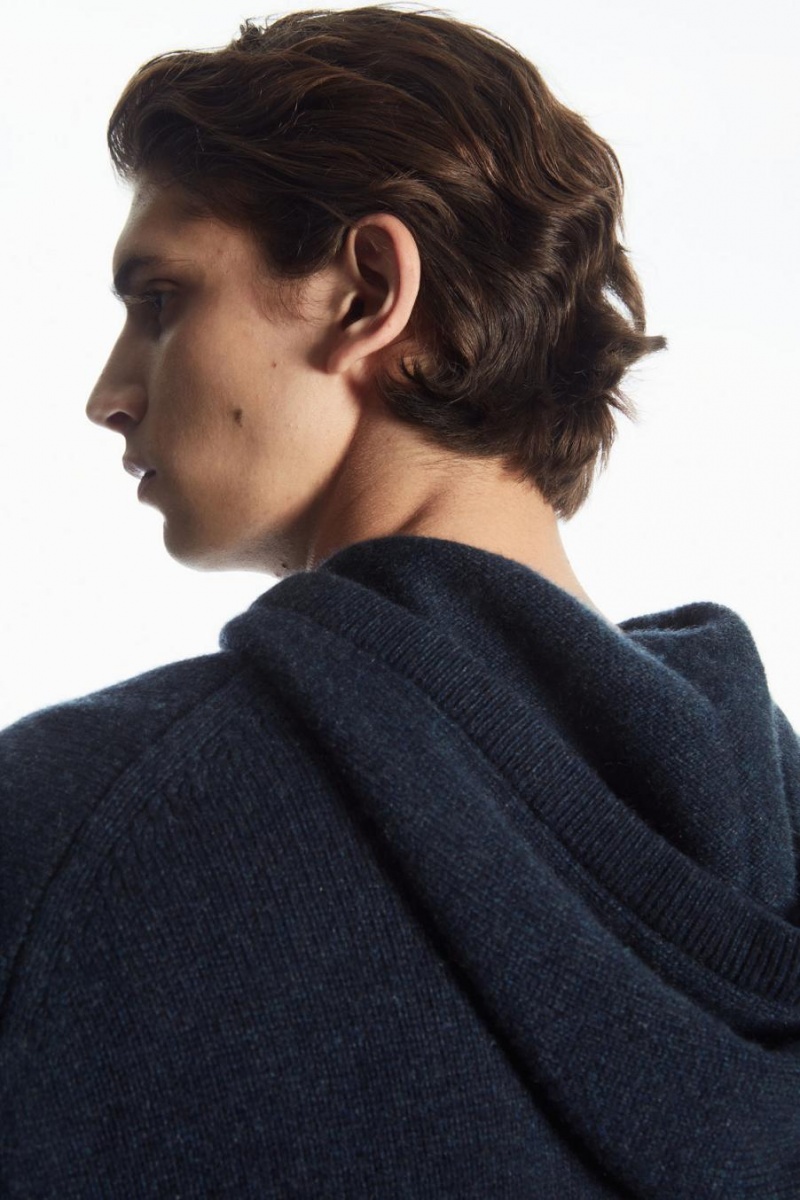 COS Relaxed-fit Pure Cashmere Kapucnis Pulóver Férfi Sötétkék | PAM-937285
