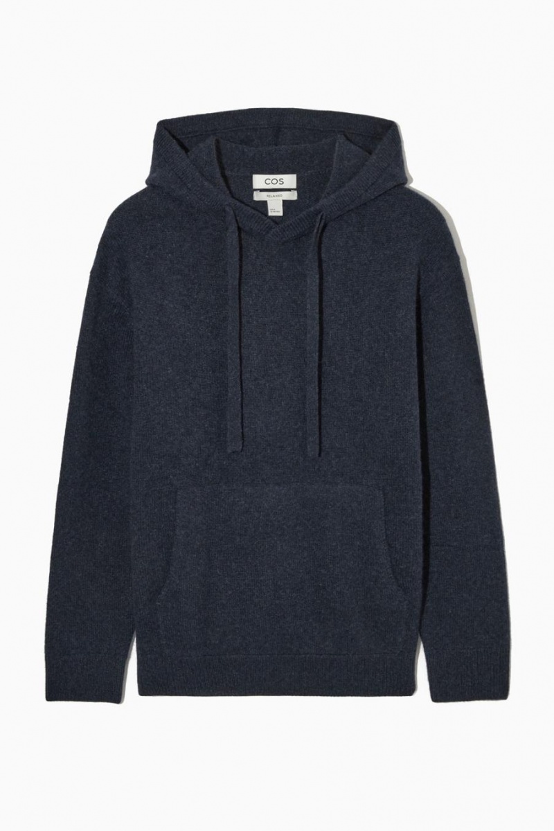 COS Relaxed-fit Pure Cashmere Kapucnis Pulóver Férfi Sötétkék | PAM-937285
