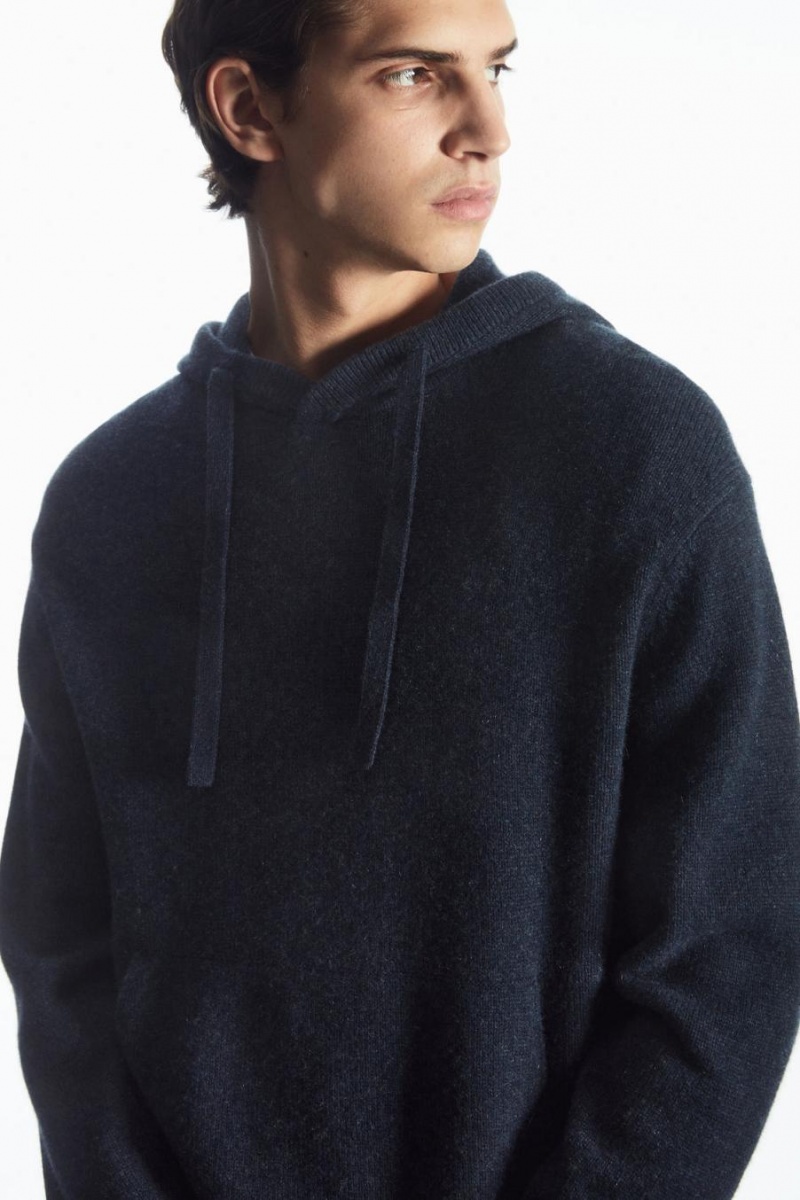 COS Relaxed-fit Pure Cashmere Kapucnis Pulóver Férfi Sötétkék | PAM-937285