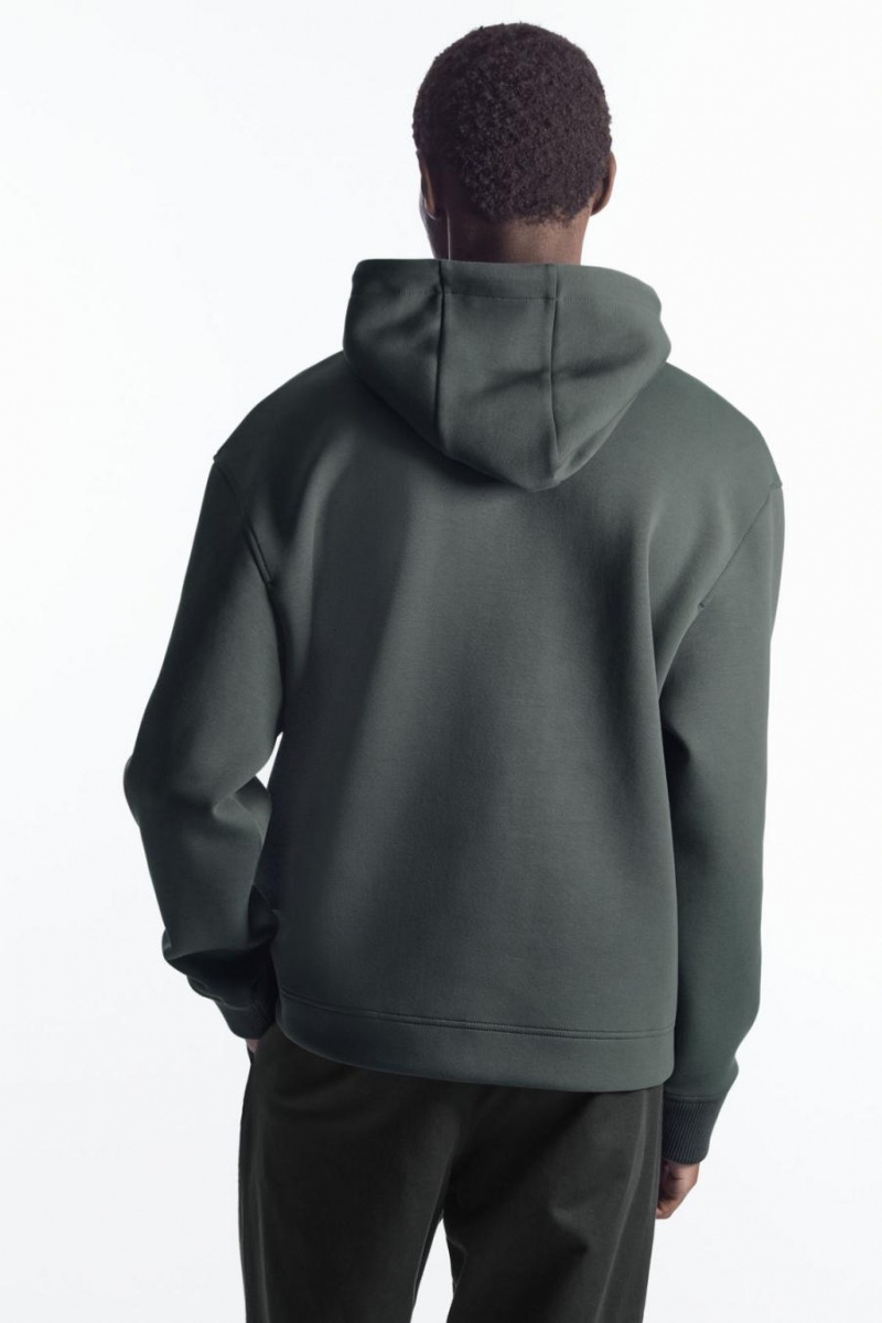 COS Relaxed-fit Scuba Kapucnis Pulóver Férfi Sötétzöld | GHC-630719