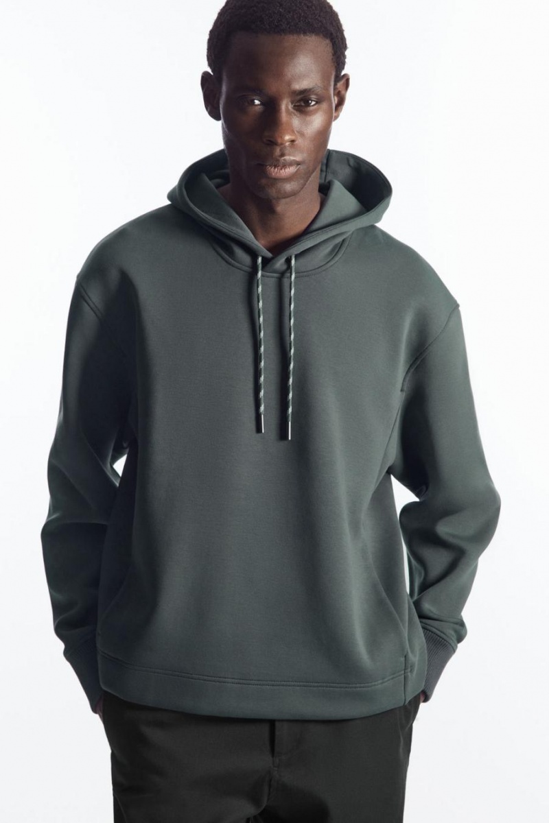 COS Relaxed-fit Scuba Kapucnis Pulóver Férfi Sötétzöld | GHC-630719
