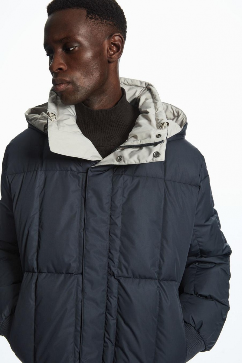 COS Reversible Csuklyás Puffer Kabát Férfi Világos Szürke Sötétkék | ZEC-958024