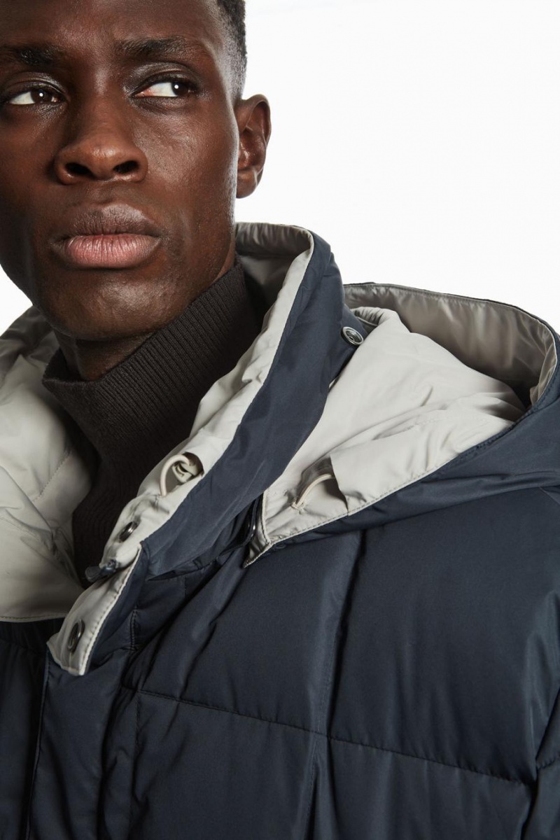 COS Reversible Csuklyás Puffer Kabát Férfi Világos Szürke Sötétkék | ZEC-958024