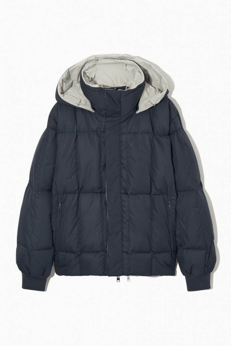 COS Reversible Csuklyás Puffer Kabát Férfi Világos Szürke Sötétkék | ZEC-958024
