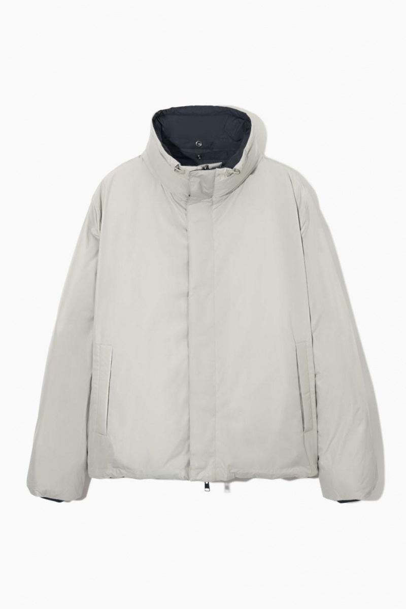 COS Reversible Csuklyás Puffer Kabát Férfi Világos Szürke Sötétkék | ZEC-958024