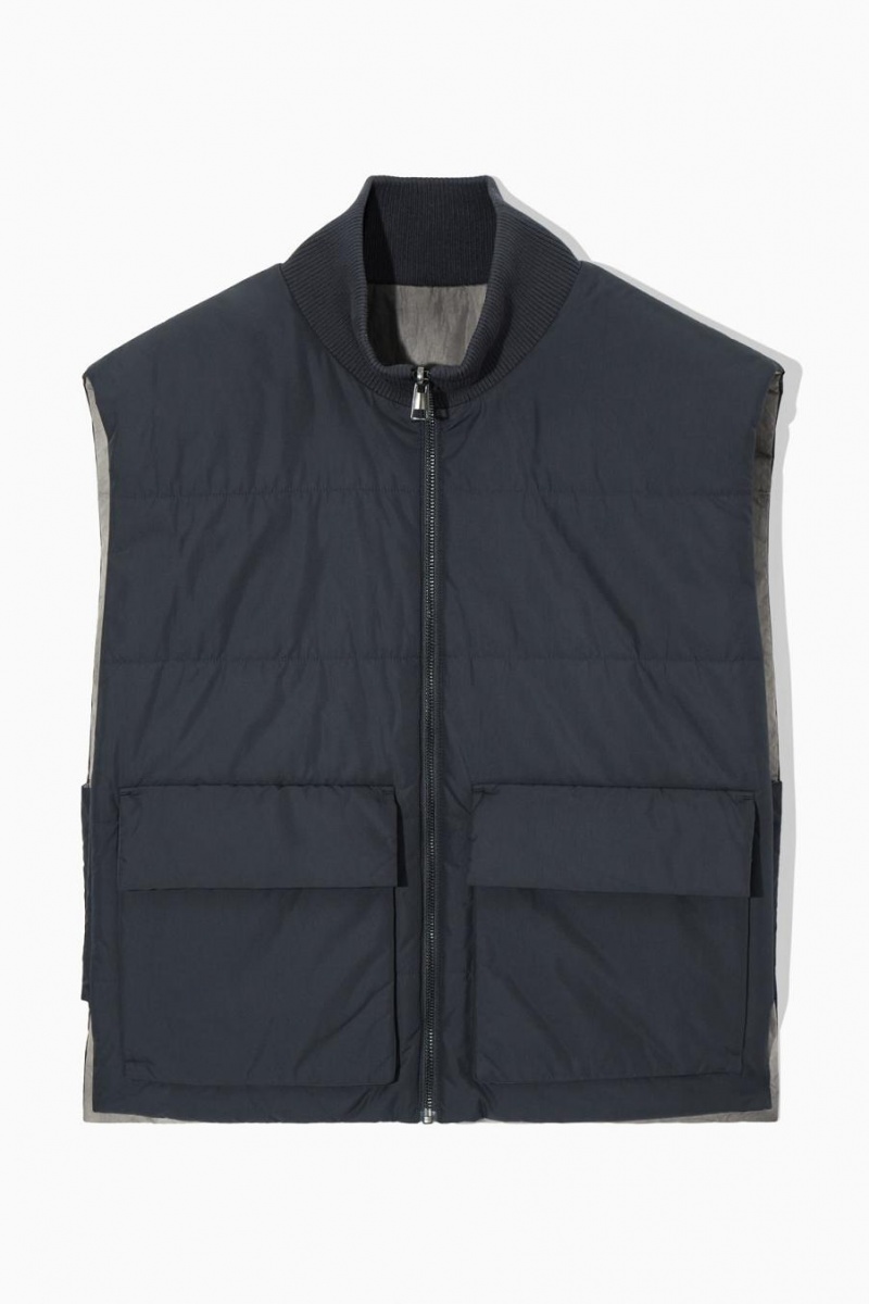 COS Reversible Párnázott Utility Mellény Férfi Szürke Sötétkék | OHU-318690