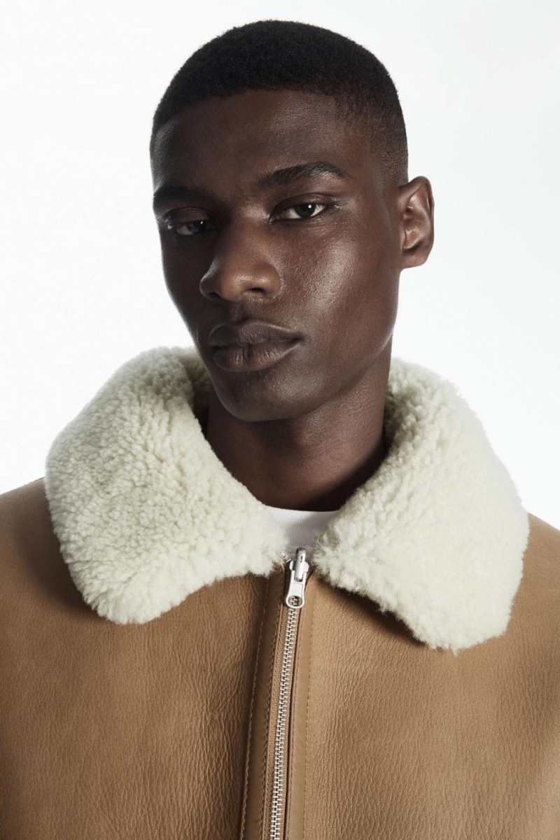 COS Reversible Shearling Kabát Férfi Barna | NKP-620345