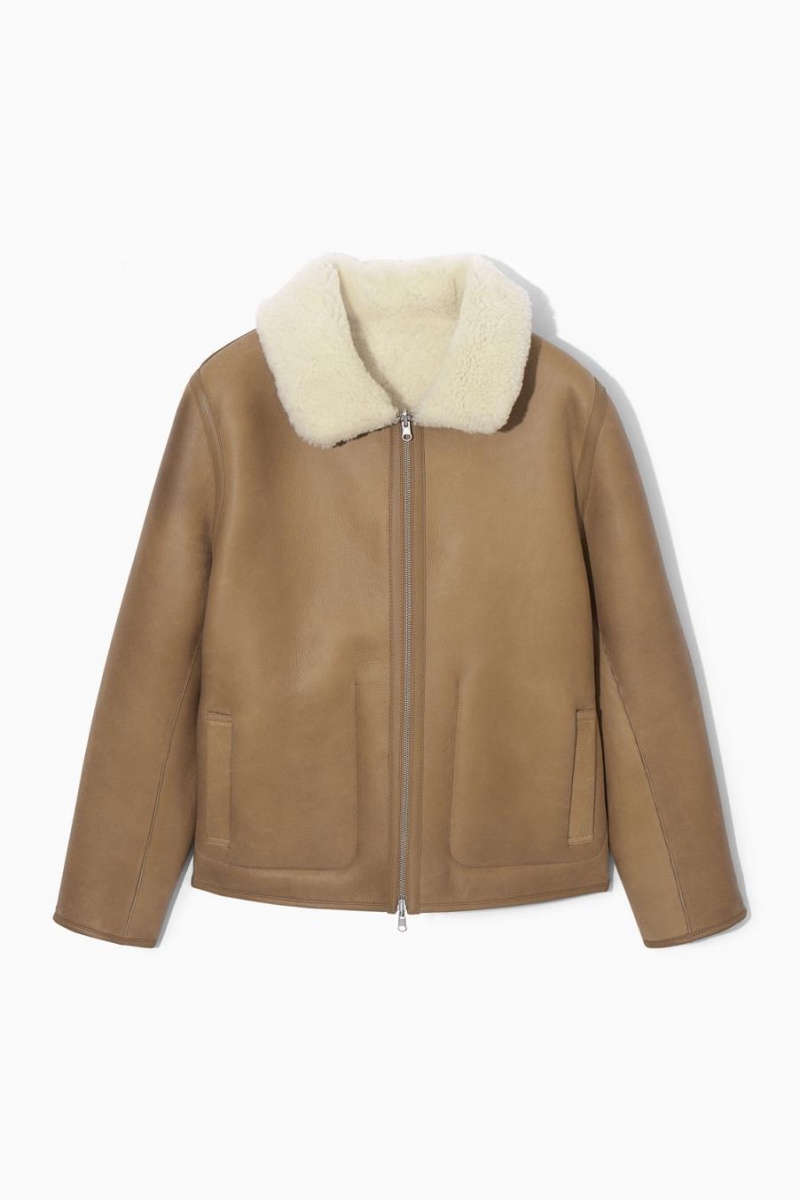 COS Reversible Shearling Kabát Férfi Barna | NKP-620345