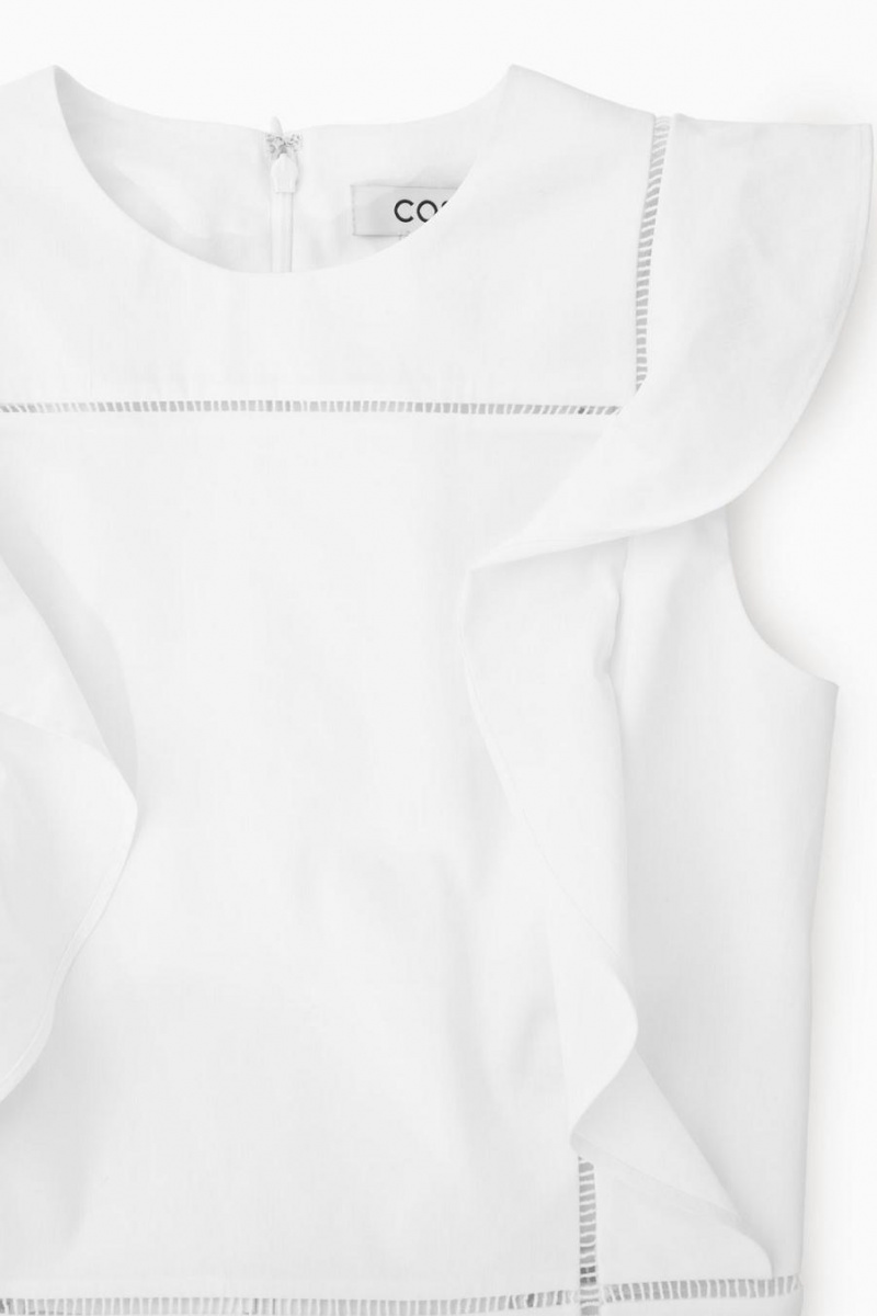 COS Ruffled Linen-blend Midi Ruha Női Fehér | PRU-349276