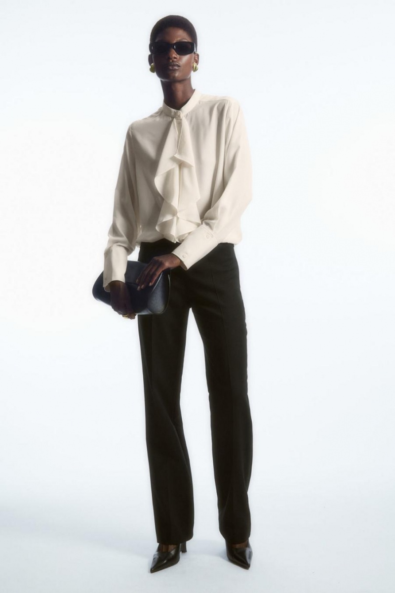 COS Ruffled Stand-collar Blúz Női Fehér | PEV-951843