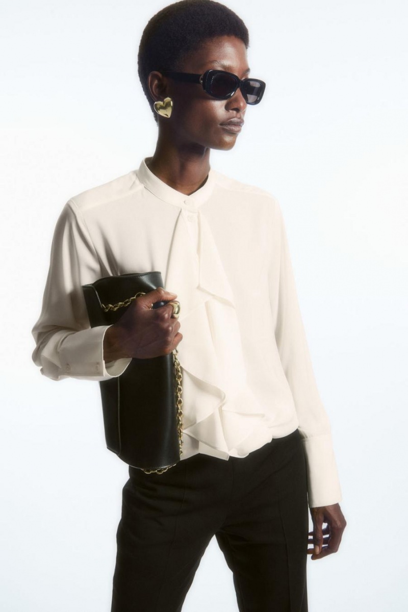 COS Ruffled Stand-collar Blúz Női Fehér | PEV-951843