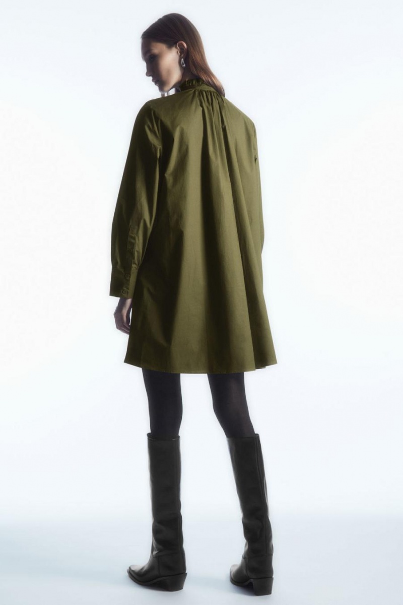 COS Ruffled-collar Mini Shirt Ruha Női Khaki | WQJ-517346