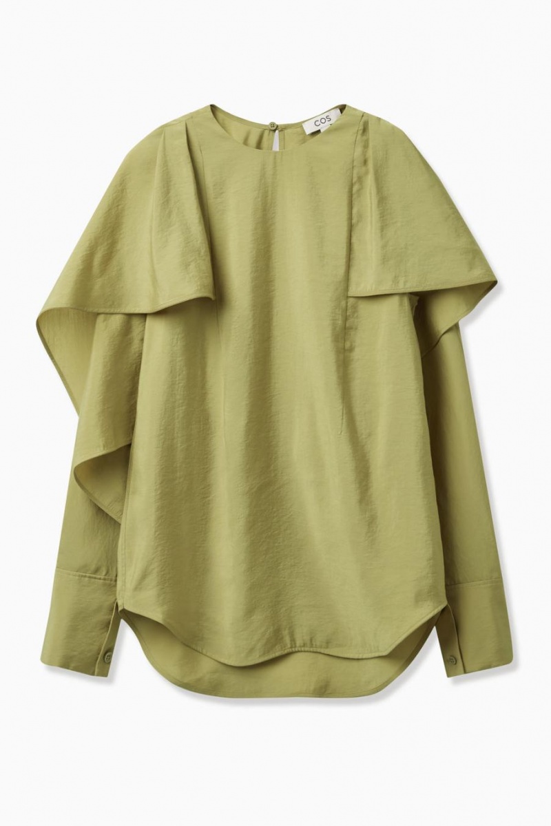 COS Ruffle-sleeve Blúz Női Khaki | RIK-510426