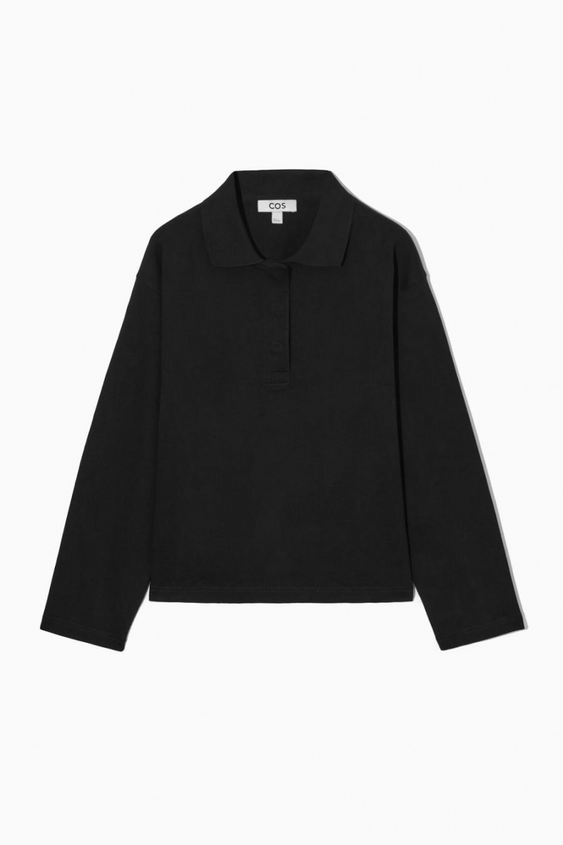 COS Rugby-style Pólóing Női Fekete | BGK-867395