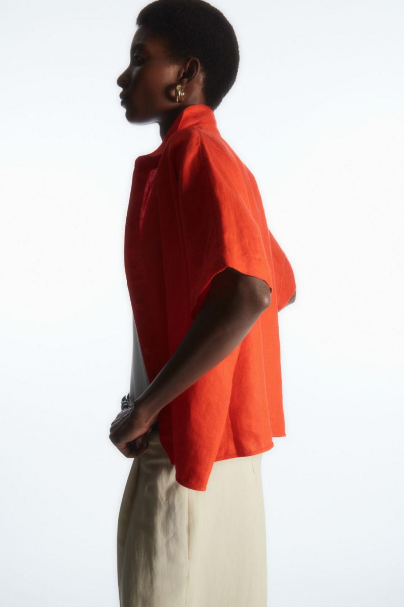 COS Rövid-sleeved Linen Ing Női Világos Narancssárga | VZK-427085