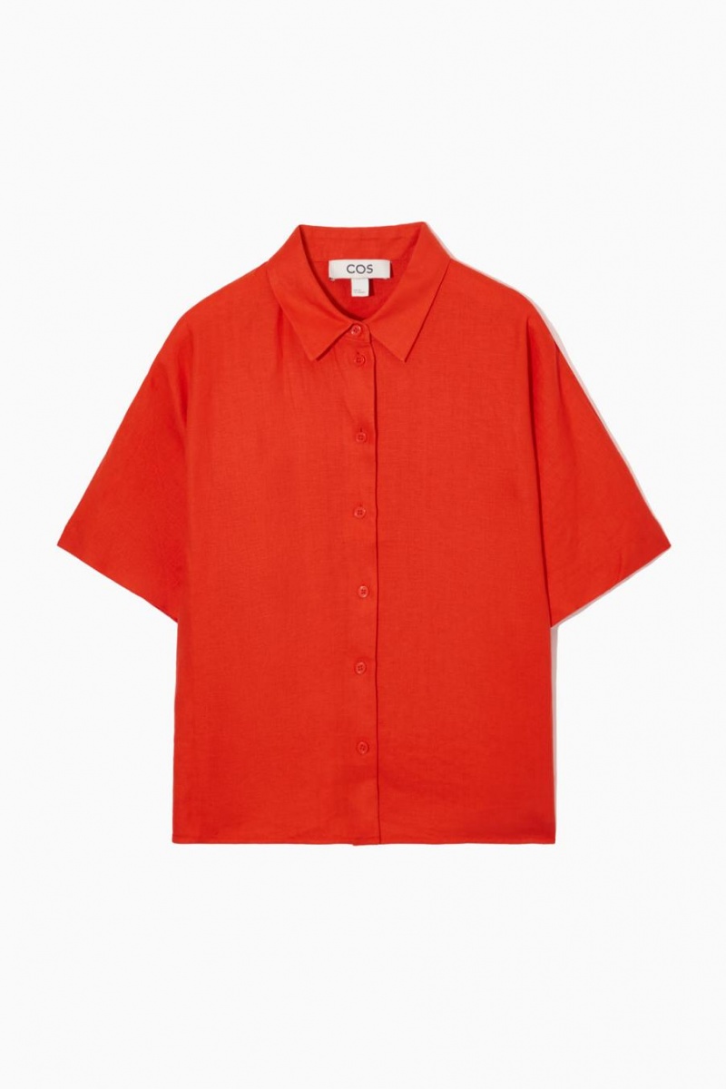 COS Rövid-sleeved Linen Ing Női Világos Narancssárga | VZK-427085
