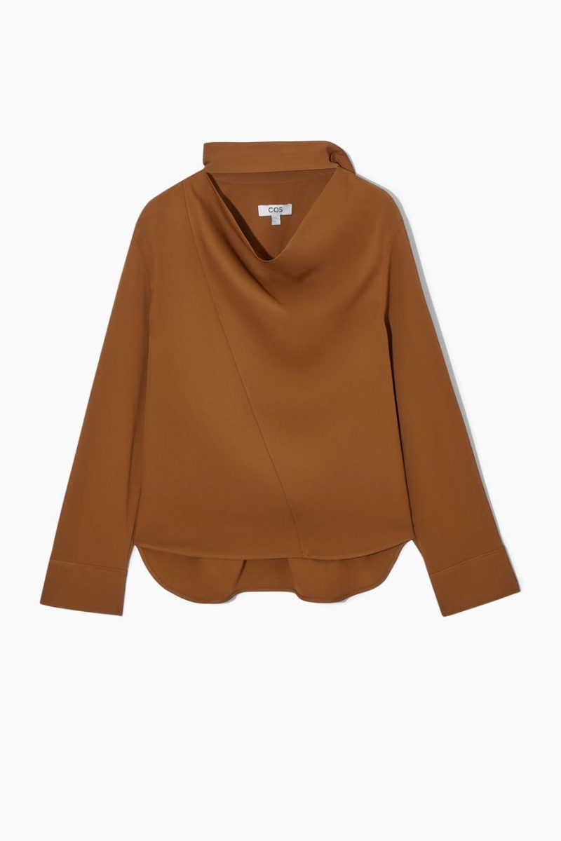 COS Scarf-detail Cutout Blúz Női Barna | EZQ-673250