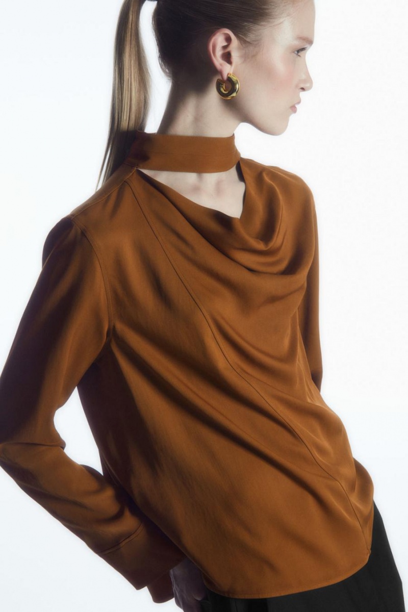 COS Scarf-detail Cutout Blúz Női Barna | EZQ-673250