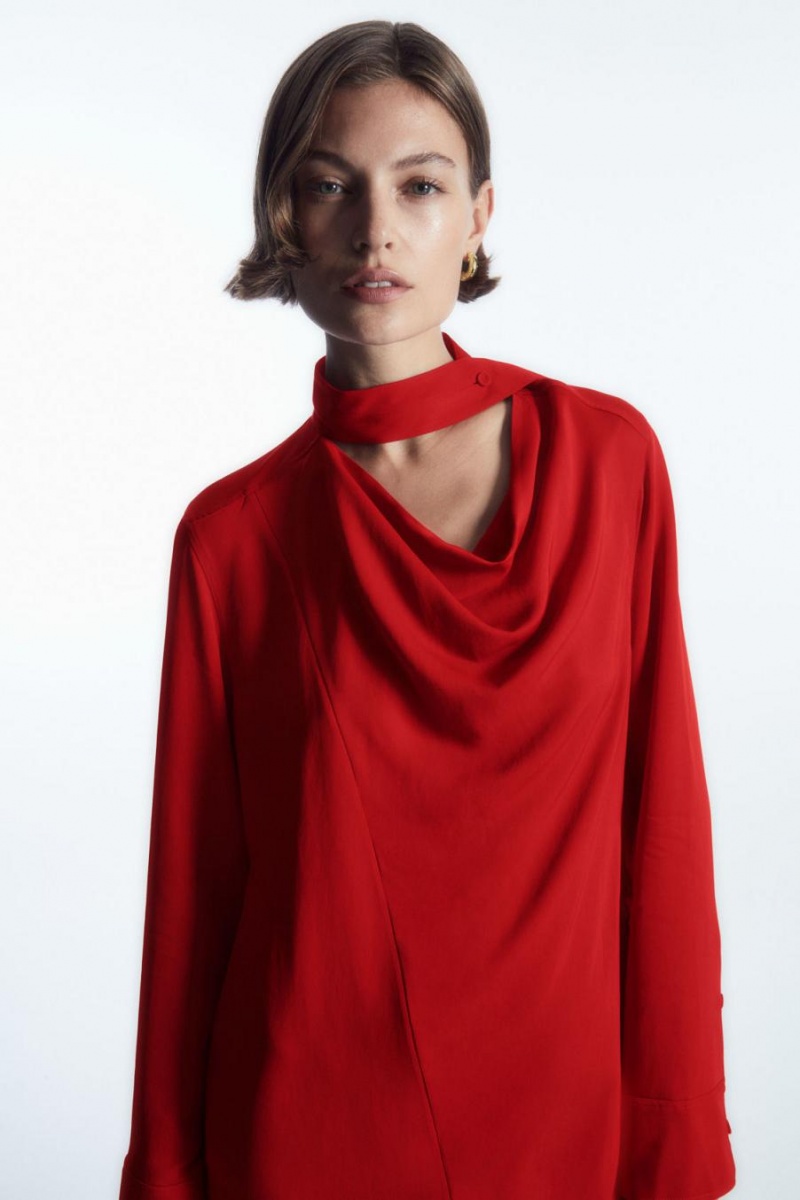 COS Scarf-detail Draped Midi Ruha Női Piros | SWN-416079