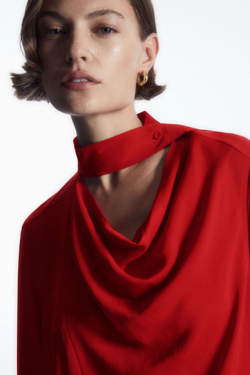 COS Scarf-detail Draped Midi Ruha Női Piros | SWN-416079