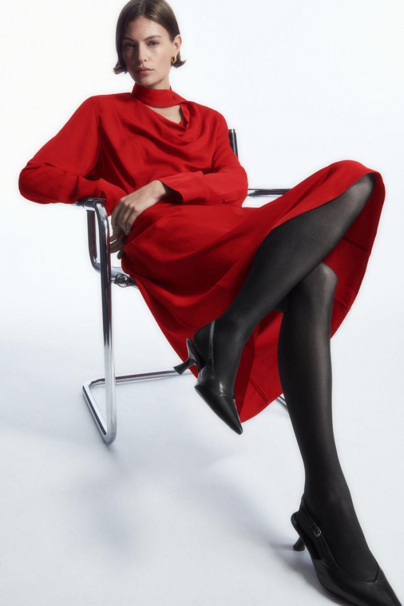 COS Scarf-detail Draped Midi Ruha Női Piros | SWN-416079