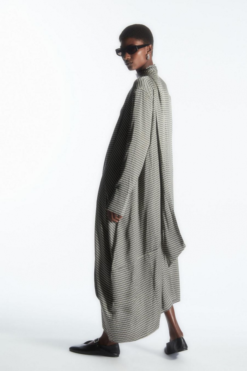 COS Scarf-detail Maxi Ruha Női Fekete Fehér | RBC-608524