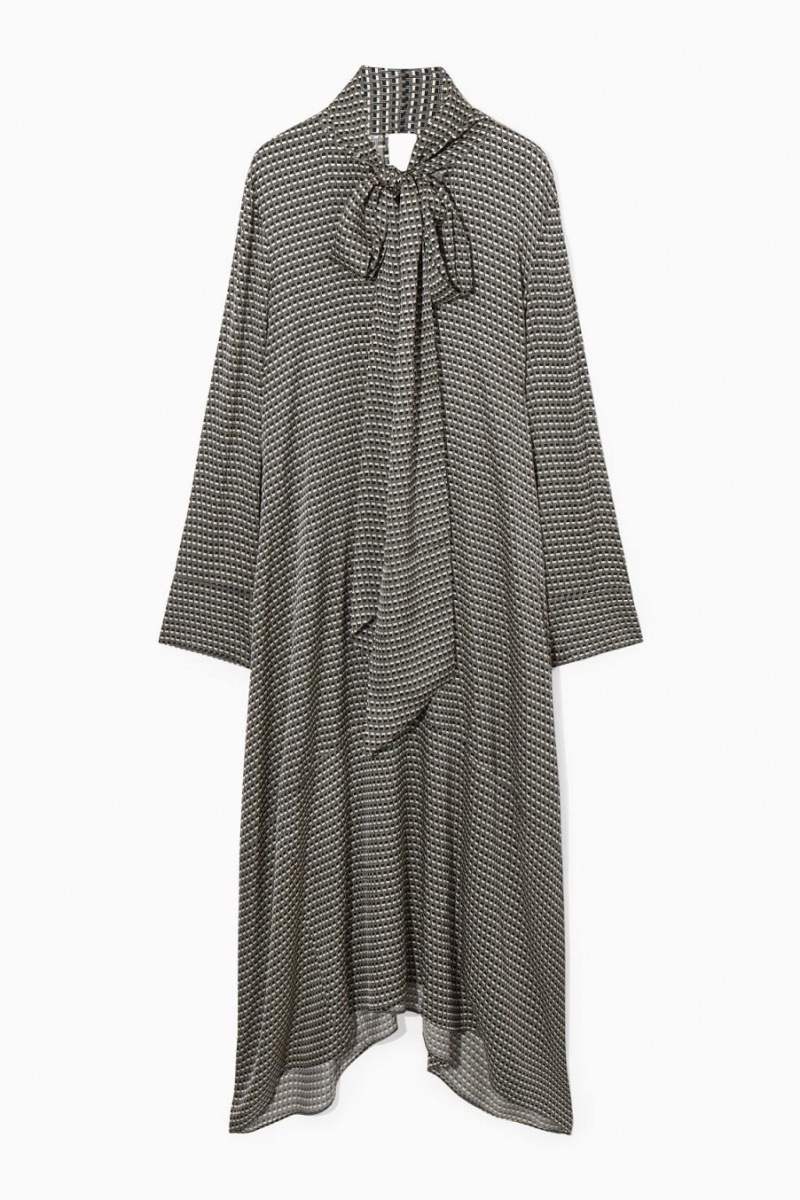 COS Scarf-detail Maxi Ruha Női Fekete Fehér | RBC-608524